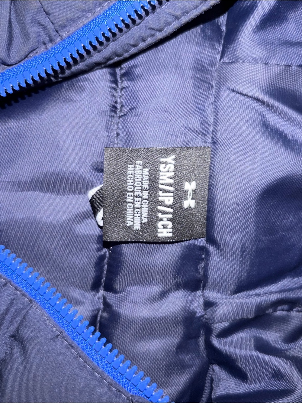 Under Armour Kids Navy Puffer Jacket with Bright Blue Zipper